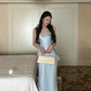 Two Piece Baby Blue Sheath Strapless Lace Satin Prom Dress Evening Dress SH8778