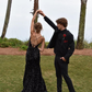 Spaghetti Straps V Neck Black Sequin Evening Dress Slit Backless Prom Dress SH1088