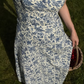 Blue Print Floral A Line Spaghetti Strap Satin Prom Dress Evening Dress SH5770