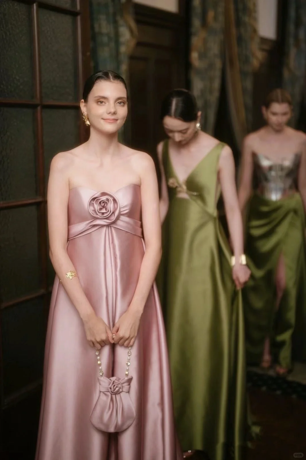 Pink A Line Sweetheart Neck Cute 3D Floral Satin Prom Dress Party Dress SH4738