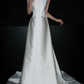 Backless Simple A Line White Beaded Lace Satin Long Wedding Dress SH5969