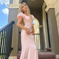 Princess Pink Mermaid Puff Lace Satin Prom Dress Cocktail Dress SH3744