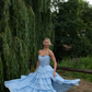 Blue A Line Sweetheart Neck Corset Layered Chiffon Long Prom Dress Evening Dress SH8829