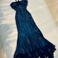 Vintage Mermaid Halter Beaded Navy Blue Chiffon Prom Dress Evening Dress SH2066