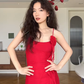 Flowy Red A Line Spaghetti Strap Chiffon Prom Dress Outfits with Slit SH4546