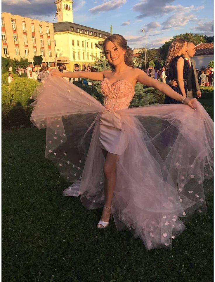 Beautiful Pink Sweetheart Tulle Prom Dress Long Party Dress With Applique SH701