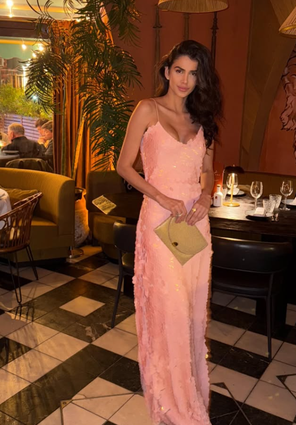 Stunning Pink Sheath Spaghetti Strap Sequin Party Dress Wedding Guest Dress Prom Dress SH3902