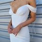 White Beautiful Mermaid Off the Shoulder Satin Long Train Wedding Dress SH7123