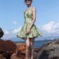 Green A Line V Neck Satin Open Back Short Homecoming Dress Vacation Dress Outfits SH3994
