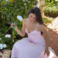 Light Pink A Line Spaghetti Strap Corset Satin Prom Dress Vacation Dress SH6255