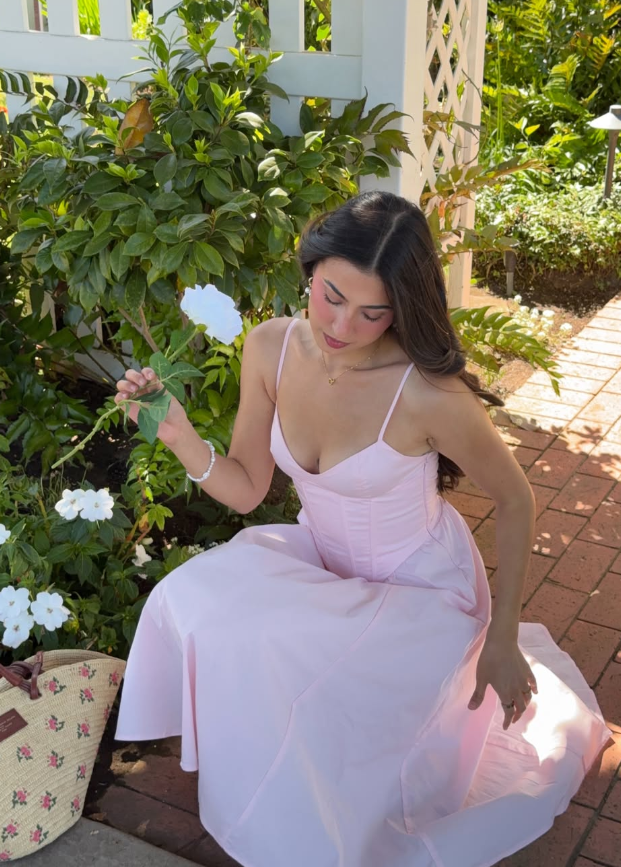 Light Pink A Line Spaghetti Strap Corset Satin Prom Dress Vacation Dress SH6255