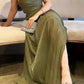 Charming A Line Spaghetti Straps Green Satin Long Prom Dress with Ruffles SH7765