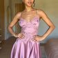 Charming A Line Spaghetti Straps Purple Short Homecoming Dress with Lace SH7900