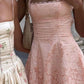 Charming A Line Square Neck Pink Lace Short Homecoming Dress SH7851
