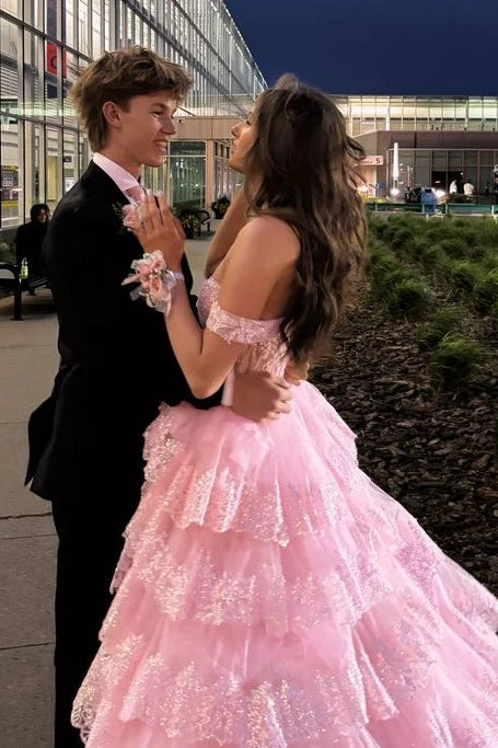 Charming A Line Sweetheart Pink Long Prom Dress with Appliques SH8108