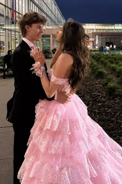 Charming A Line Sweetheart Pink Long Prom Dress with Appliques SH8108