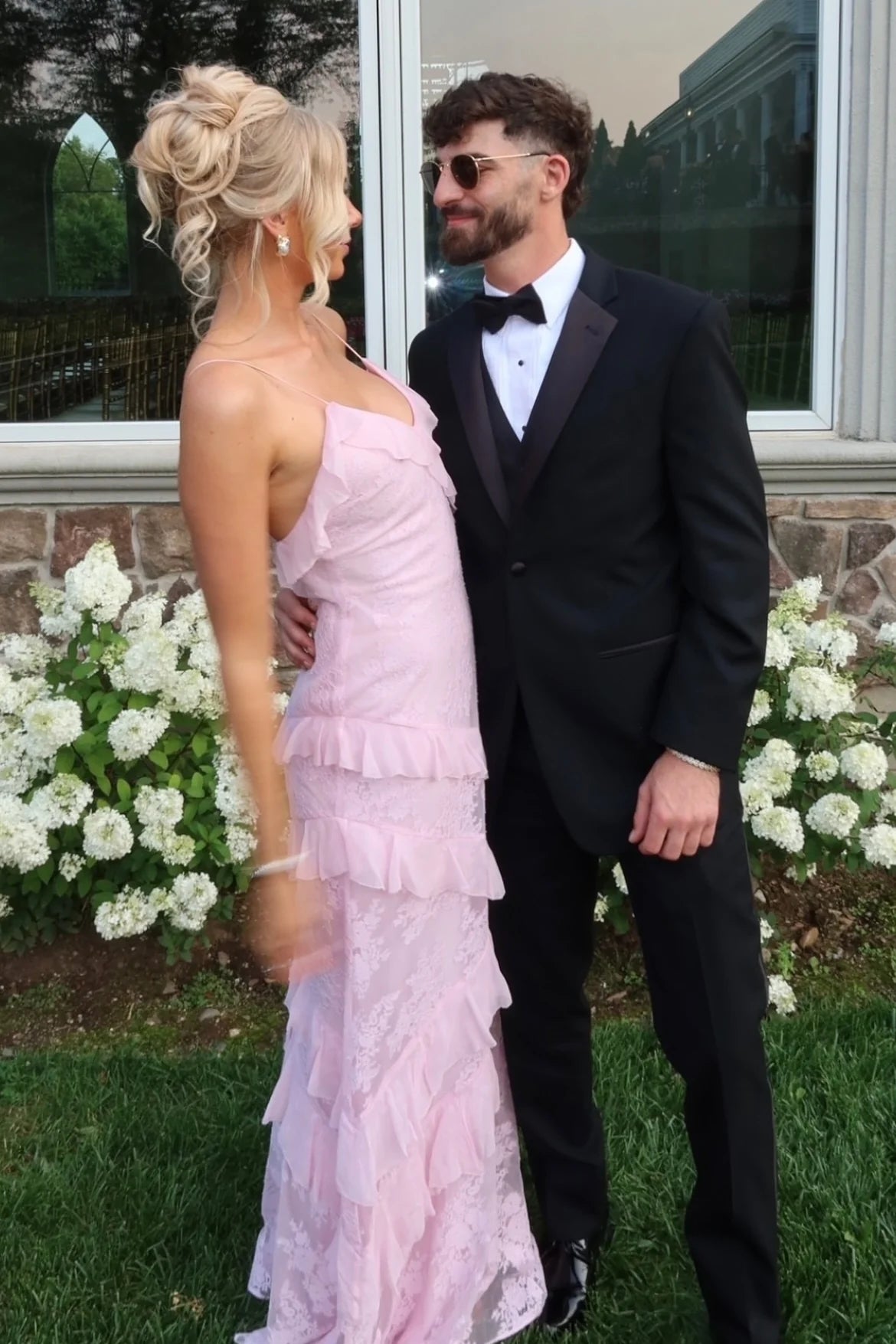 Charming Sheath Spaghetti Straps Light Pink Long Prom Dress with Ruffles SH8103