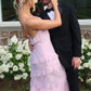 Charming Sheath Spaghetti Straps Light Pink Long Prom Dress with Ruffles SH8103