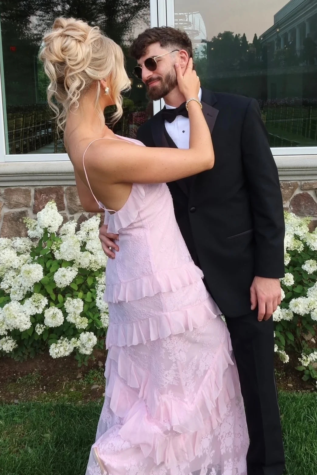 Charming Sheath Spaghetti Straps Light Pink Long Prom Dress with Ruffles SH8103