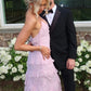 Charming Sheath Spaghetti Straps Light Pink Long Prom Dress with Ruffles SH8103