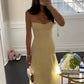 Charming Mermaid Spaghetti Straps Yellow Long Prom Dress with Ruffles SH7627