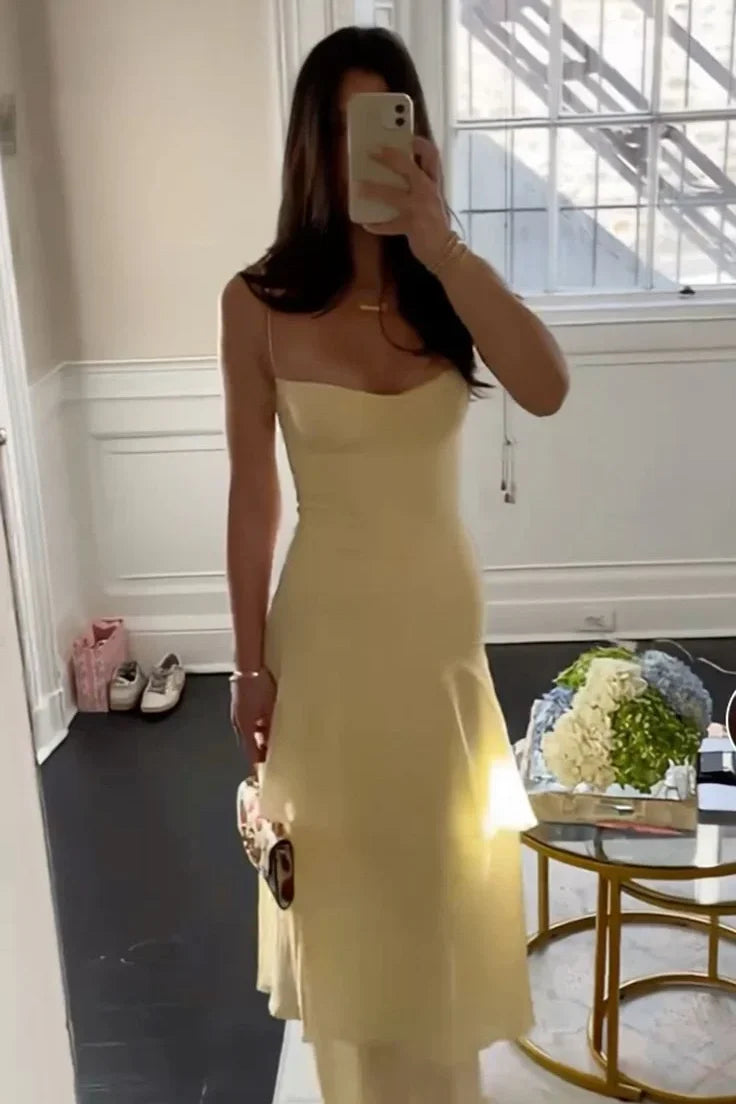 Charming Mermaid Spaghetti Straps Yellow Long Prom Dress with Ruffles SH7627