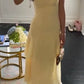 Charming Mermaid Spaghetti Straps Yellow Long Prom Dress with Ruffles SH7627