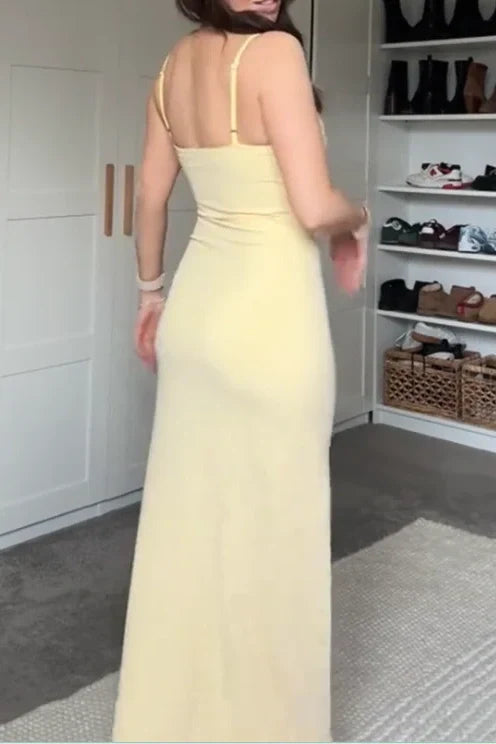 Charming Mermaid Spaghetti Straps Yellow Long Prom Dress with Ruffles SH7627