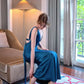 Charming Sheath V Neck Blue Long Prom Dress with Open Back SH7774