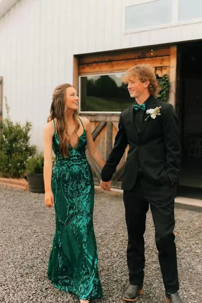 Emerald Sheath Spaghetti Straps Shiny Sequin Prom Dress Evening Dress SH6374