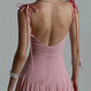 Charming Pink Lace Bust Bow Front Flowy Mini Homecoming Dress Style SH7888