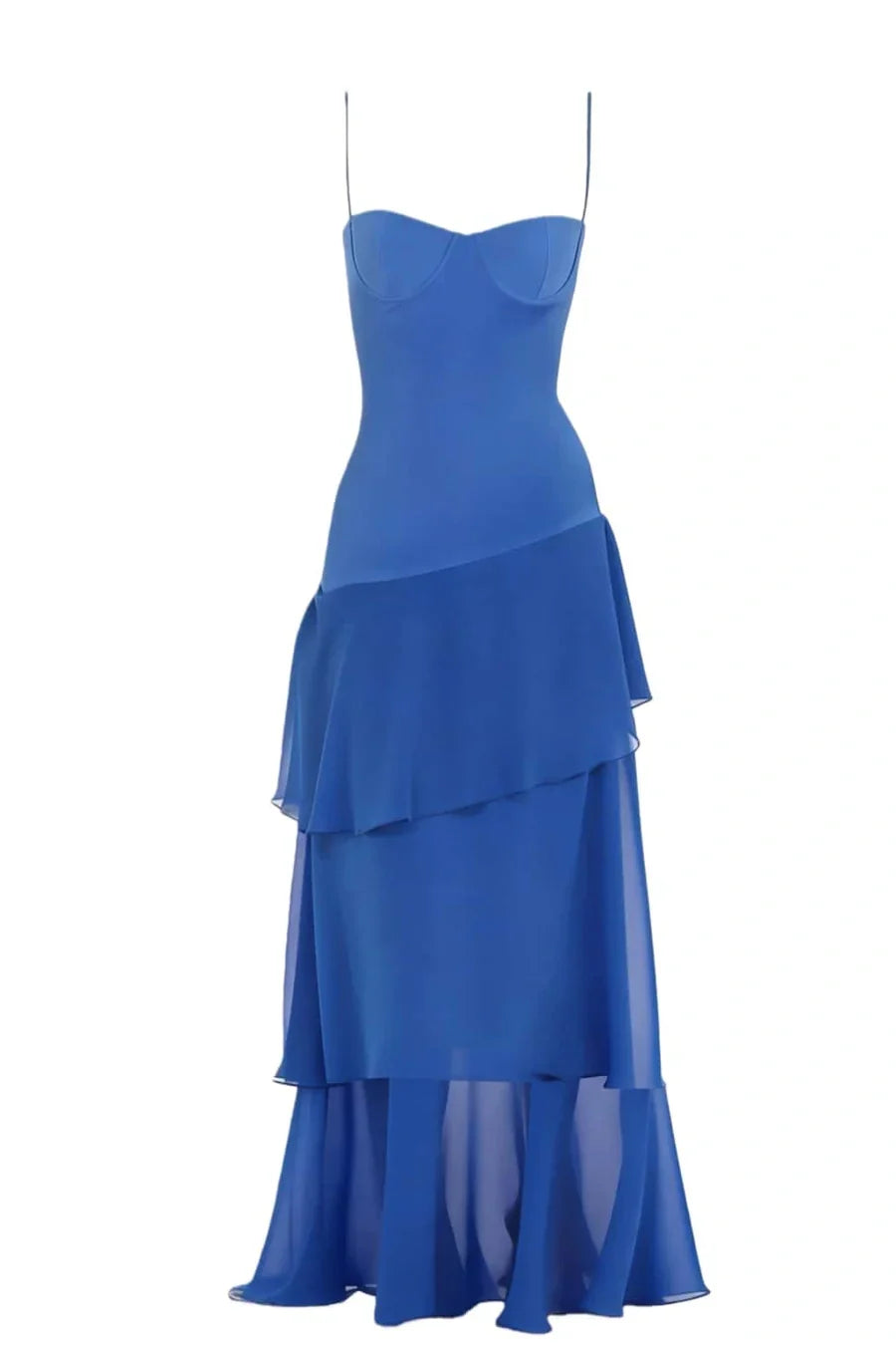 Charming Mermaid Spaghetti Straps Royal Blue Long Prom Dress with Ruffles SH7628