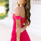 Chic A Line Off the Shoulder Red Satin Short Homecoming Dress SH7482