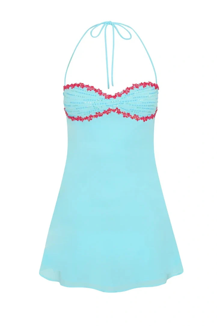 Chic A Line Spaghetti Straps Light Blue Short Homecoming Dress with Sequins SH7468