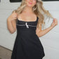 Chic A Line Square Neck Black Short Homecoming Dress with Bowknot SH7904