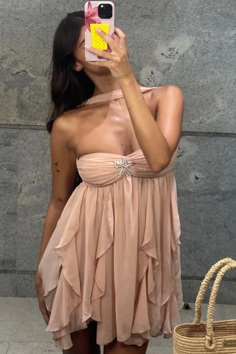 Chic A Line Sweetheart Pink Short Party Dress with Ruffles SH7495