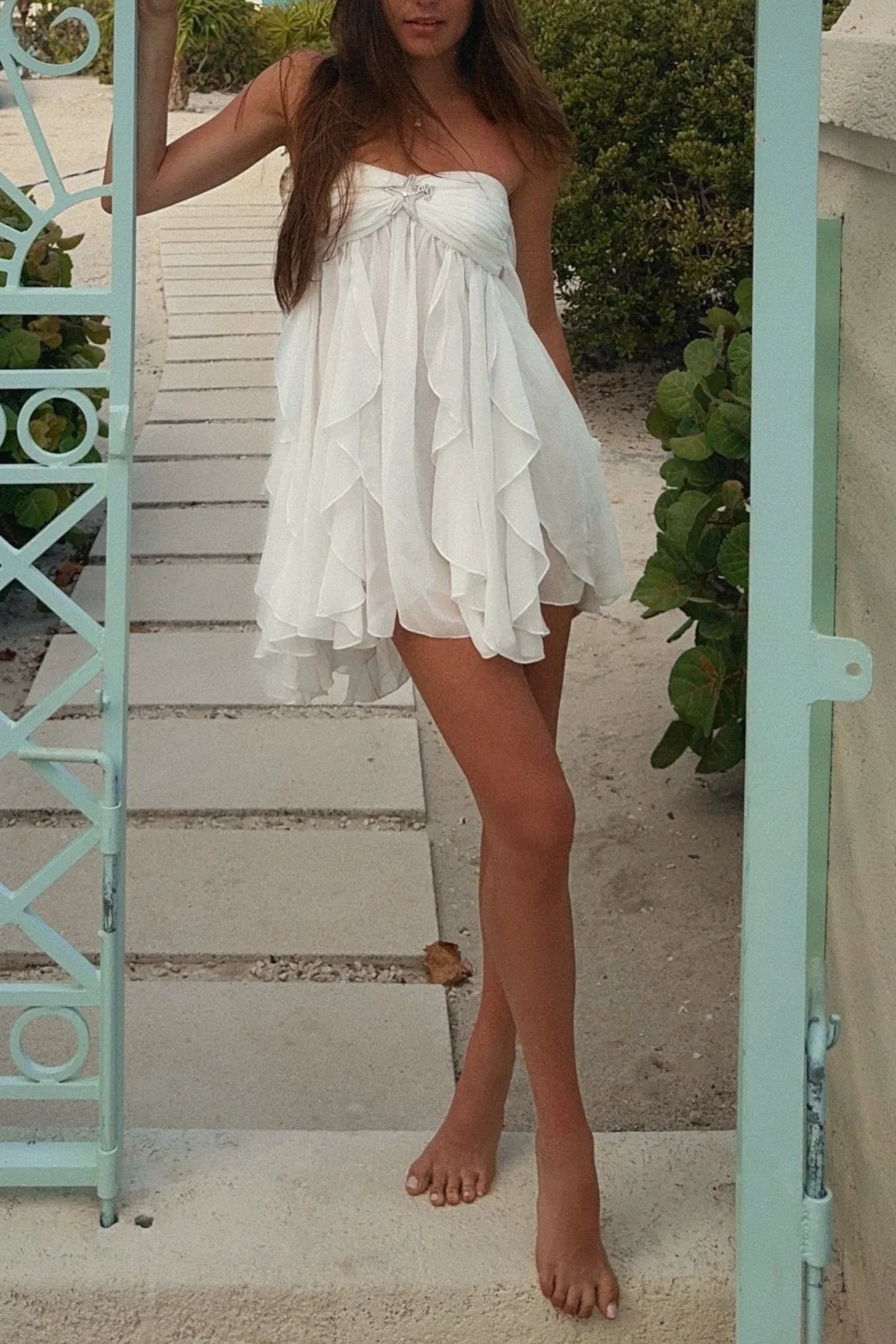 Chic A Line Sweetheart White Short Party Dress with Ruffles SH7496