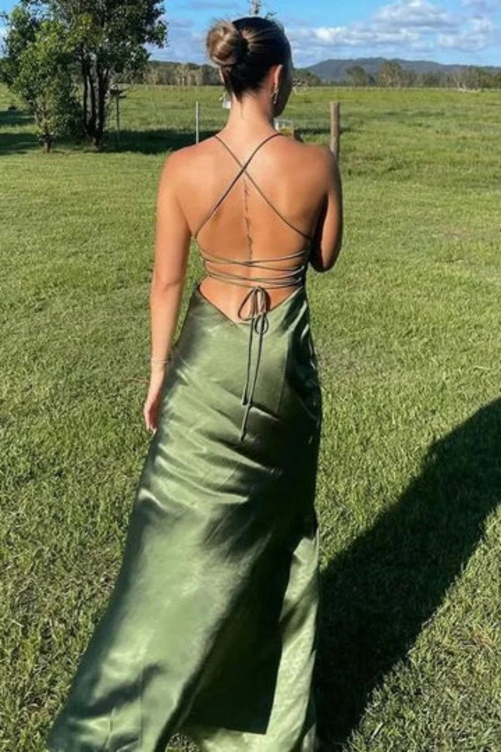 Simple Sheath Spaghetti Straps Green Long Party Dress with Split Front SH7780