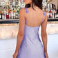 Chic Sheath Spaghetti Straps Lilac Satin Short Homecoming Dress with Appliques SH7926