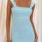Chic Sheath Square Neck Light Blue Short Homecoming Dress with Ruched SH7883