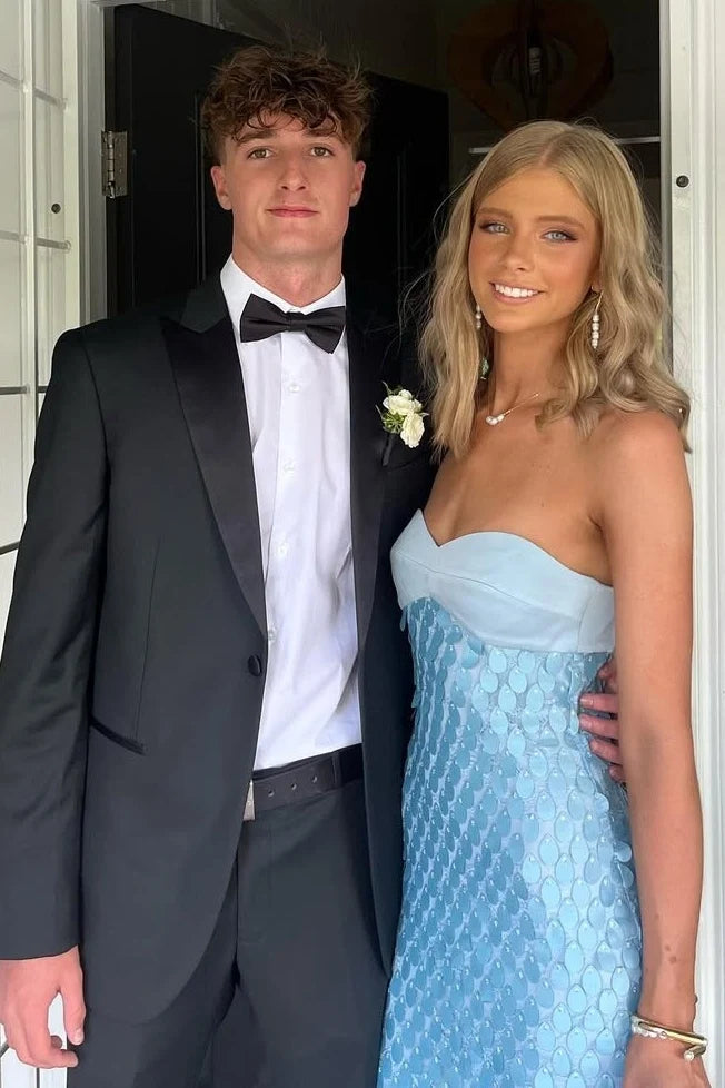Chic Sheath Sweetheart Blue Long Prom Dress with Sequins SH8301