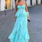 A-line Cascading Ruffles Strapless Sweetheart Chiffon Prom Dress SH8261