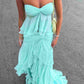 A-line Cascading Ruffles Strapless Sweetheart Chiffon Prom Dress SH8261