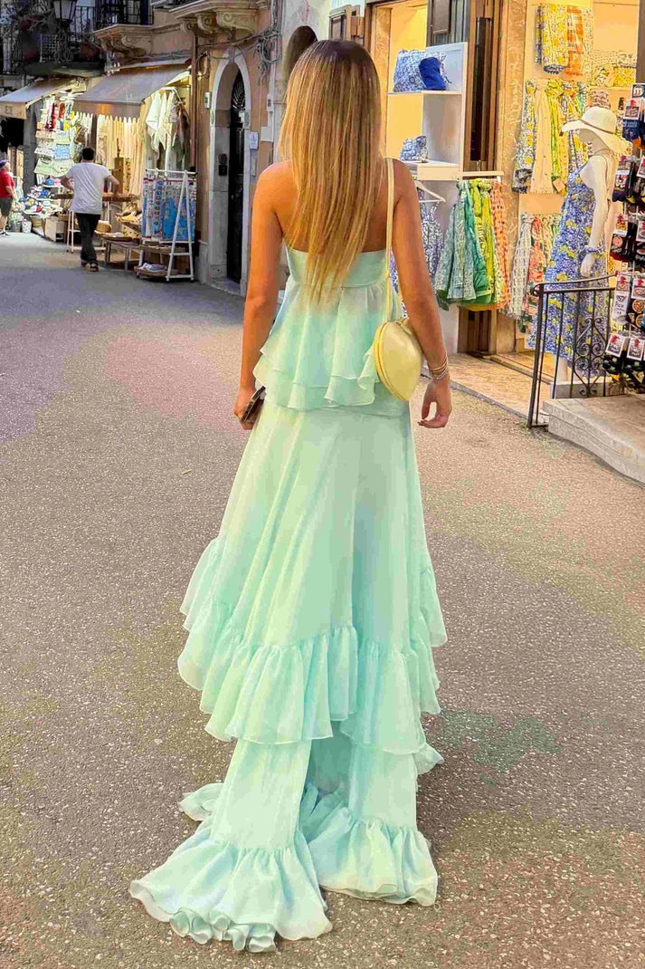 A-line Cascading Ruffles Strapless Sweetheart Chiffon Prom Dress SH8261