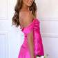 Chic Sheath Off the Shoulder Hot Pink Satin Homecoming Dress with Ruched SH7501