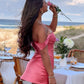 Chic Sheath Off the Shoulder Pink Satin Homecoming Dress with Ruched SH7470