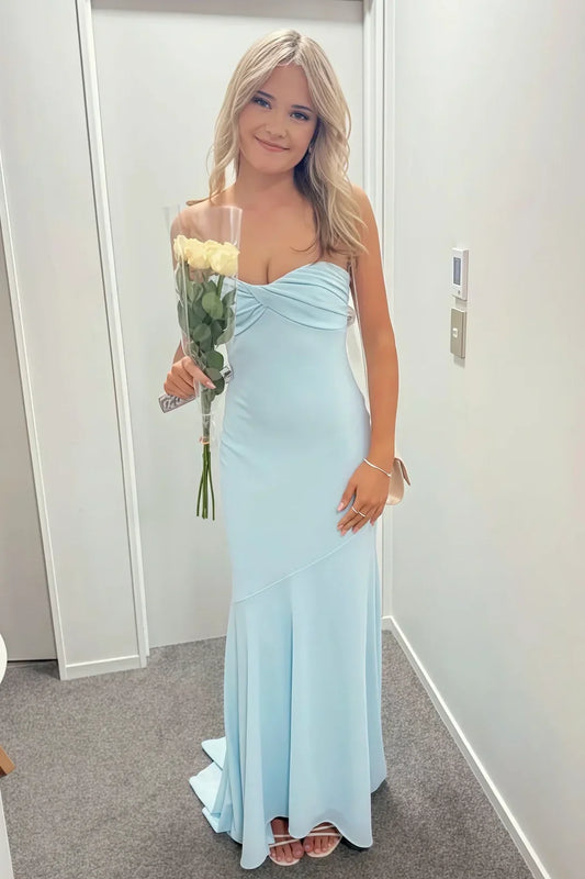 Classic Mermaid Sweetheart Light Blue Long Prom Dress with Ruched SH8171