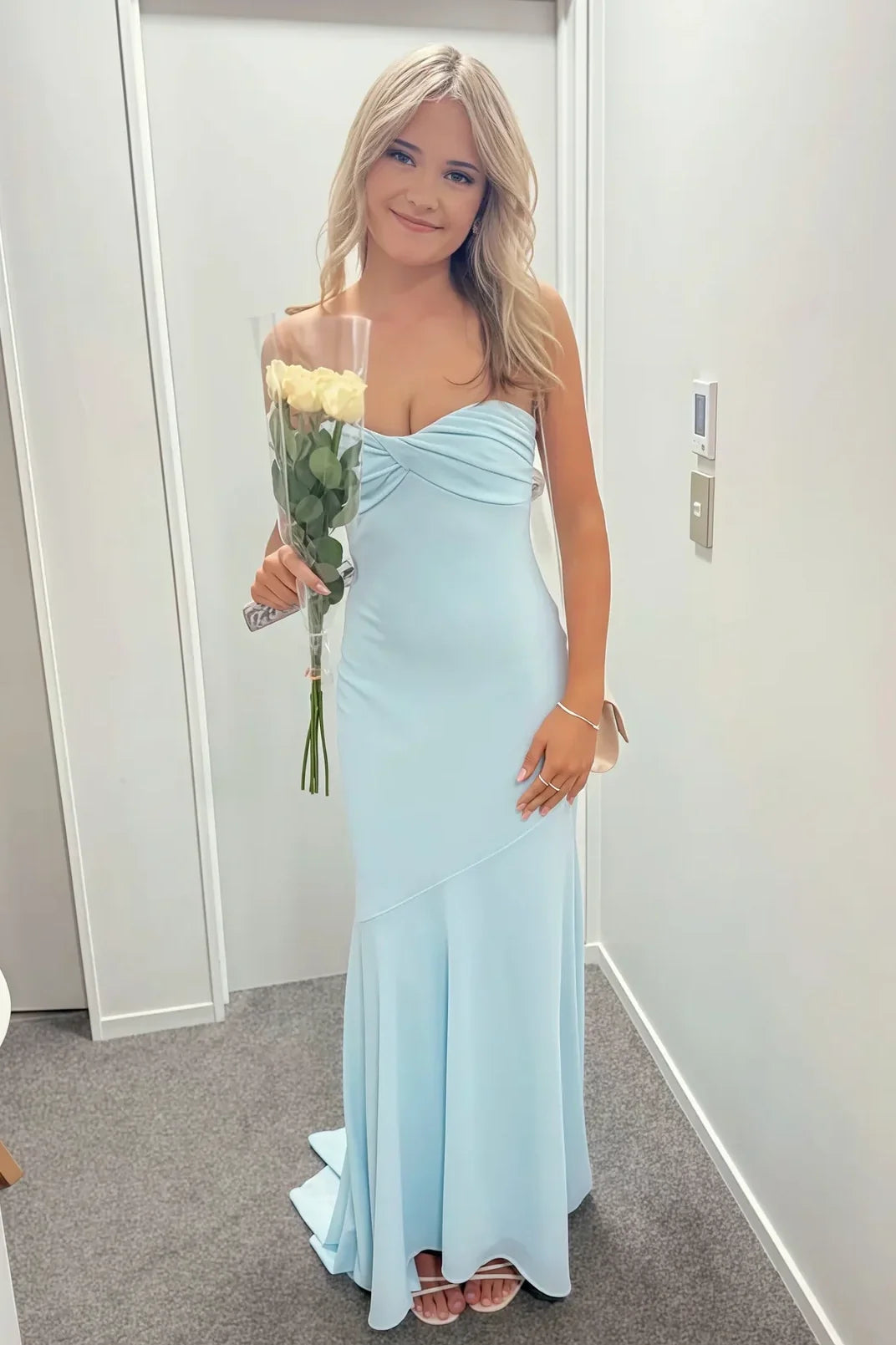 Classic Mermaid Sweetheart Light Blue Long Prom Dress with Ruched SH7800