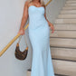 Classic Mermaid Sweetheart Light Blue Long Prom Dress with Ruched SH7800
