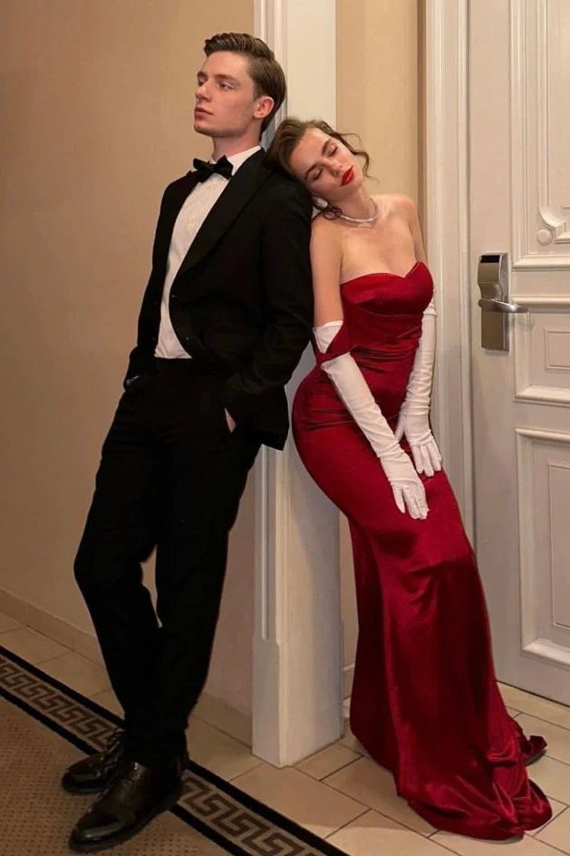 Classic Mermaid Sweetheart Burgundy Long Prom Dress with Train SH8105